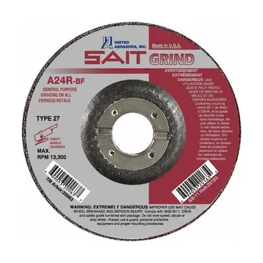 United Abrasives 1/4" Type 27 Aluminum Oxide Grinding Wheel with Super-Lock Hub| 20086 | 7" Diameter (Sold by Box of 1